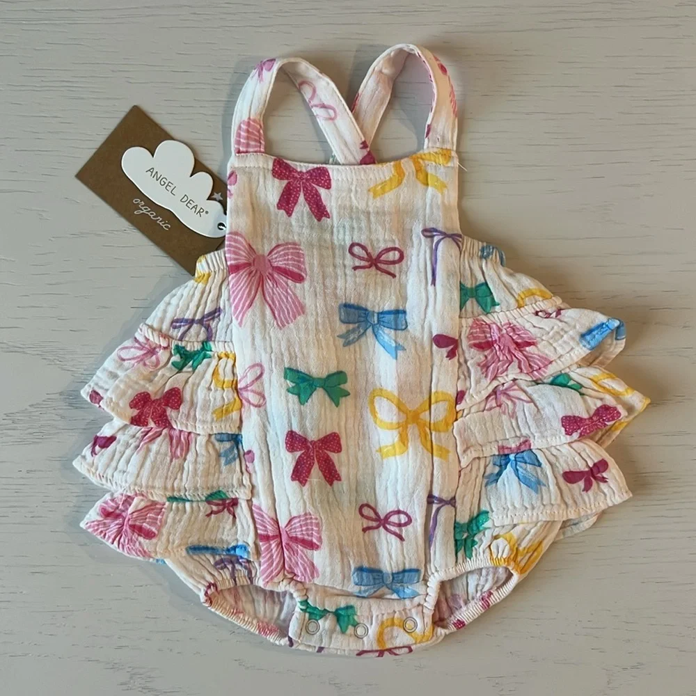 Angel Dear Ruffle Sunsuit Bubble Romper Colorful Bows 12-18 18-24 months - Picture 4 of 6